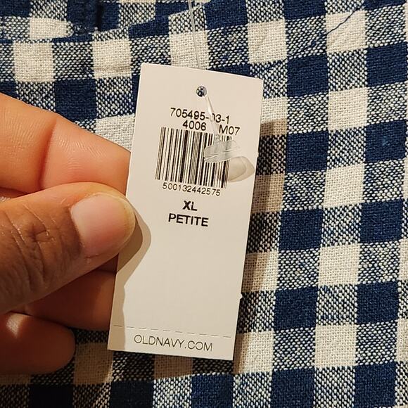 Old Navy Gingham Dress Womens XL Blue White Mini Linen Blend Cottagecore NWT - Picture 5 of 10